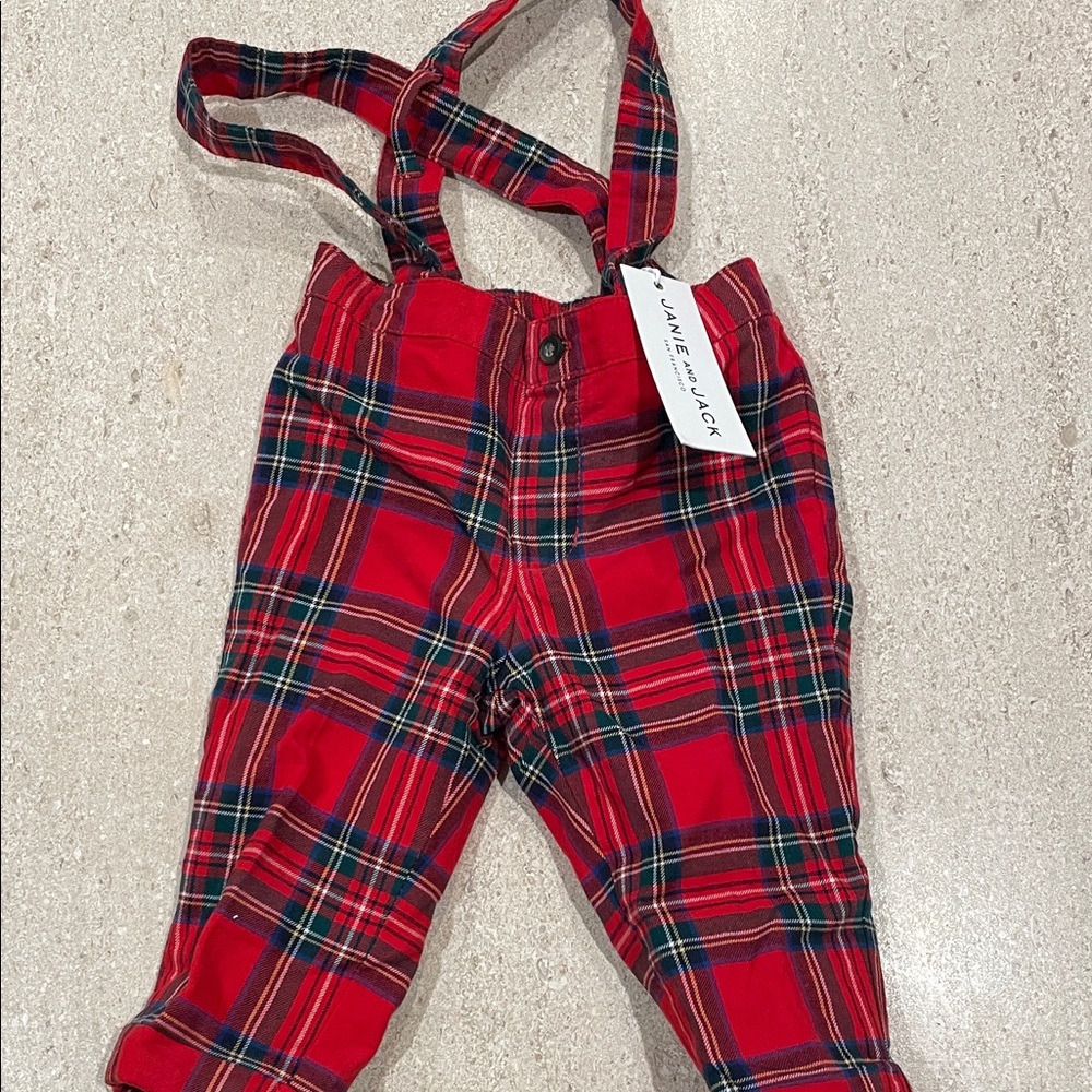 Brand New Janie and Jack Red Plaid Overalls. Size 3-6 months
